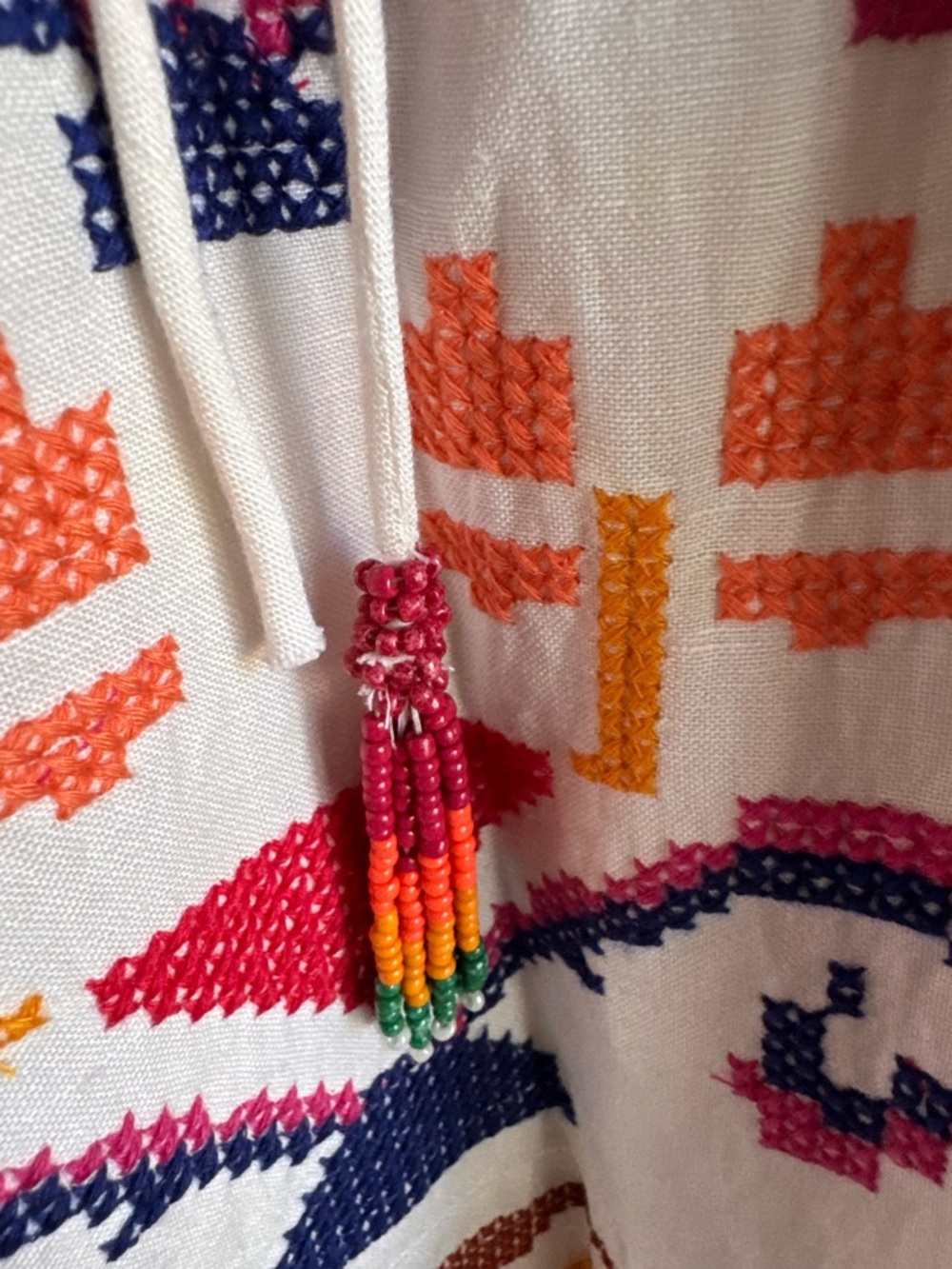 FARM  Rio  Pineapple Embroidered Midi Dress Cross Stitch. Linen Blend- Sz: XS - Picture 4 of 9